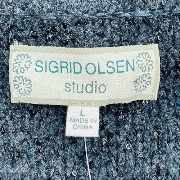 SIGRID OLSEN Studio Sequin Sweater Blend Wool Relaxed Long Sleeves Stretch Blue - Picture 8 of 13